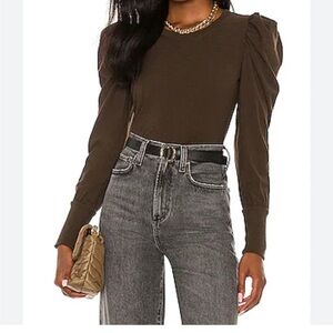 NATION LTD Brown Romy Modest Long Sleeve Puff Sleeve sz Medium